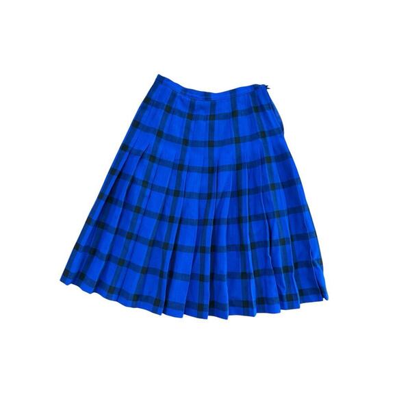 Vintage Pendleton Women's Blue Tartan Plaid Virgin Wool Pleated Skirt Size 14 - Picture 1 of 8